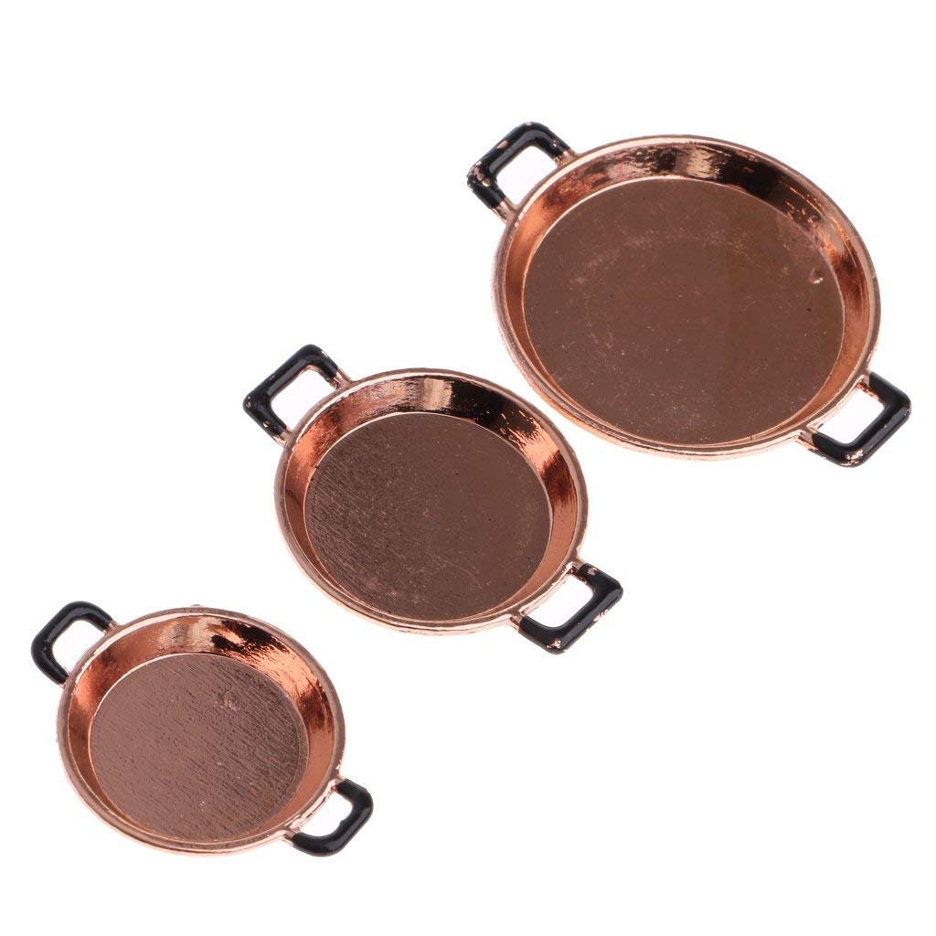 Dolls House Set of 3 Copper 2 Handled Bowls Miniature Kitchen Baking Accessory 