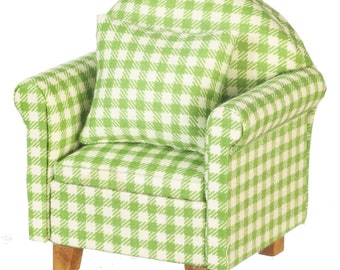 Dolls House Green Gingham Check Armchair 1:12 Living Room Furniture