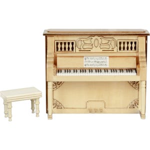 Dolls House Upright Piano Cream & Stool Miniature Music Room School Instrument Dollhouse 1:12 Scale