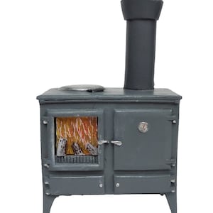 Dolls House Wood Burning Stove Oven Grey Miniature Kitchen Furniture