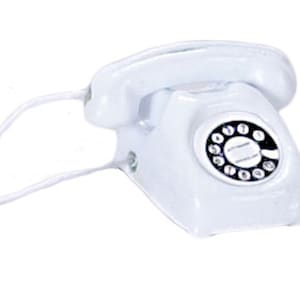 Dolls House Miniature Office Study Hall Accessory White Retro Telephone Phone