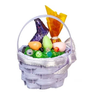Dolls House Purple Easter Basket with Chocolate Bunny Miniature 1:12 Accessory