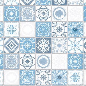 Dolls House Blue Mediterranean Floor Tiles Miniature 1:12 Flooring Card Sheet