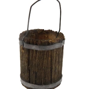 Dolls House Rustic Barrel Bucket Pail Wooden Garden Farm Stable Ranch Accessory