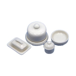 Dolls House White Butter Dish Bowl &amp; Jar Miniature Kitchen Dining Accessory 1:12