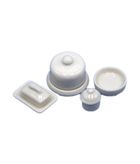 Dolls House White Butter Dish Bowl Jar Miniature Kitchen Dining