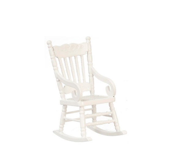 Dolls House White Rocking Chair with Woven Seat Miniature Rocker 1 12 Furniture