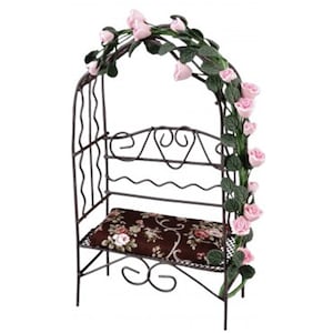 Dolls House Brown Arbour Bench with Roses Miniature Reutter Garden Furniture