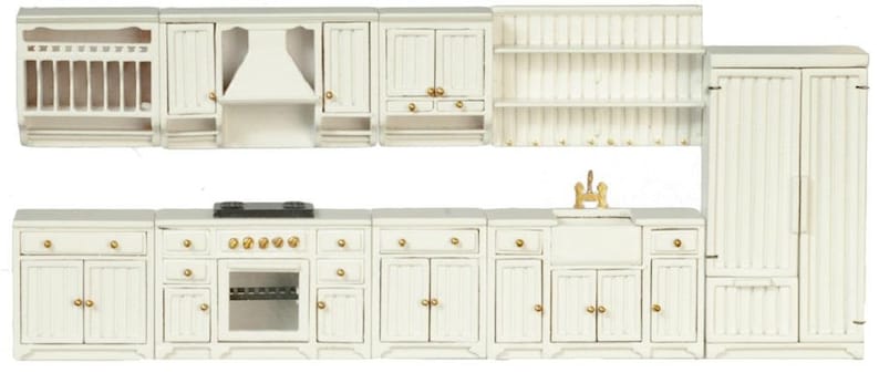 Dolls House White Complete Kitchen Set 1:24 Half Inch JBM Miniature ...