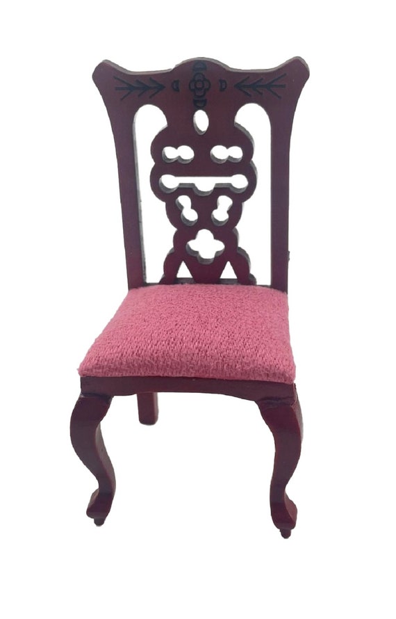 Dolls House Mahogany Salmon Side Chair Miniature Dining Room