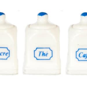 Dolls House Blue &amp; White Canister Set Storage Jars Kitchen Accessory