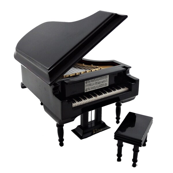 Dolls House Black Baby Grand Piano & Bench Music Room Furniture