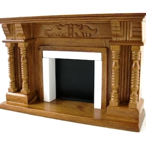 Dolls House Miniature Furniture Victorian Walnut Wood Fireplace