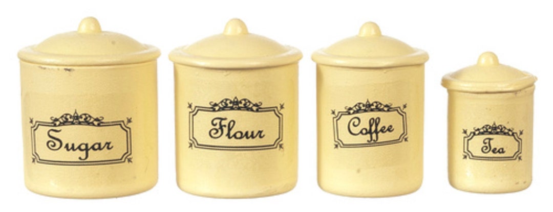 Dolls House Cream Metal Canister Set Storage Jars Miniature Kitchen ...