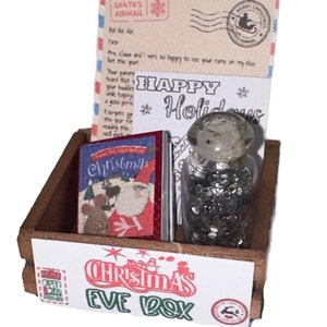 Casa de muñecas Nochebuena Caja de madera Cajón familiar Libro de cartas de Papá Noel 1:12 Paquete