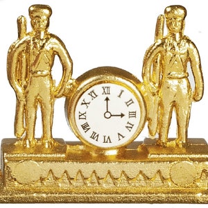Dolls House Gold Twin Soldier Clock Miniature Mantlepiece Ornament 1:12 Scale