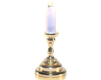 Dolls House Single Brass Candlestick Lamp LED Battery Lighting 1:12 Scale