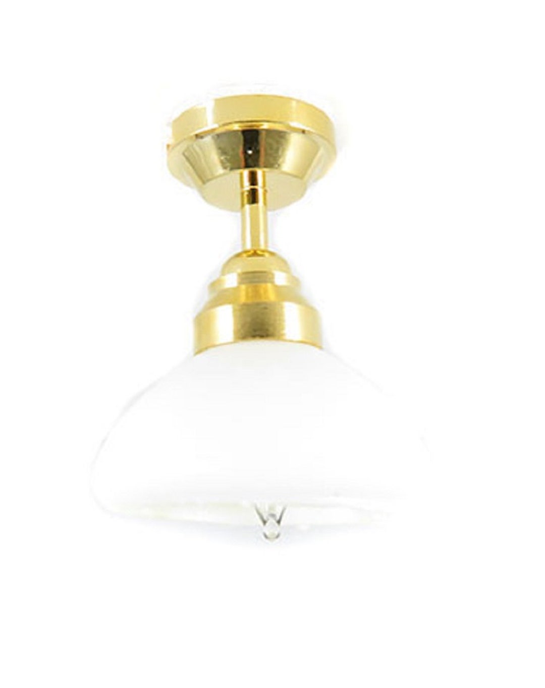 Lampada A Soffitto In Miniatura Per Casa Delle Bambole - Paralume Coolie Dorato - Scala 1:12 - Illuminazione Elettrica 12V - Altezza 30mm