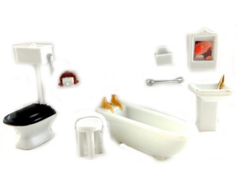 Dolls House Miniature 1:48 Scale Plastic Bathroom Furniture Set Suite