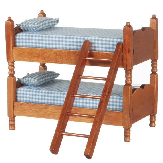 Buy Dolls House Walnut Wooden Bunk Beds Miniature 1:12 Bunkbeds
