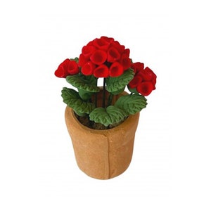 Dolls House Red Geraniums in a Terracotta Pot Miniature Garden Accessory 1:12