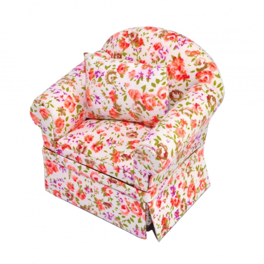 Melody Jane Puppenhaus – Blumenmuster Fußhocker, Chintz, Maßstab 1:12, Wohnzimmer Miniatur