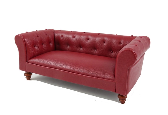 Dolls House Red Leather Chesterfield Sofa Miniature 1 12 Living Room Furniture