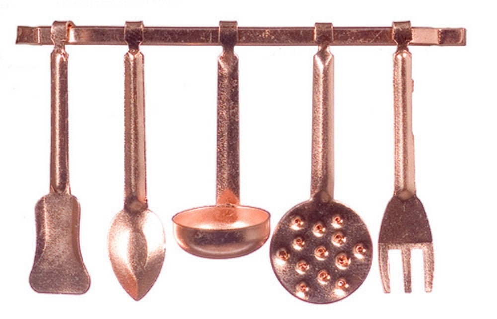Set Di Utensili Da Appendere In Bronzo Per Casa Delle Bambole, Set E Rack In Miniatura 1:12 Accessorio Da Cucina - Foto 2