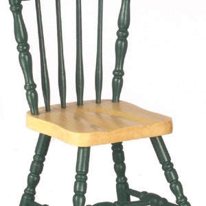 Dolls House Hunter Green &amp; Light Oak Side Chair Miniature Dining Room Furniture