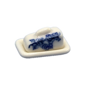 Dolls House Blue &amp; White China Butter Dish Miniature Kitchen Dining Accessory