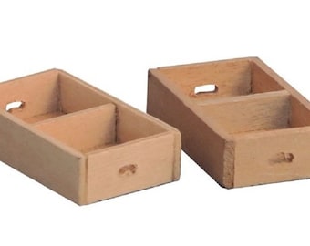 Dolls House 2 Fruit Veg Crates Divided Box Miniature Shop Store Market Accessory