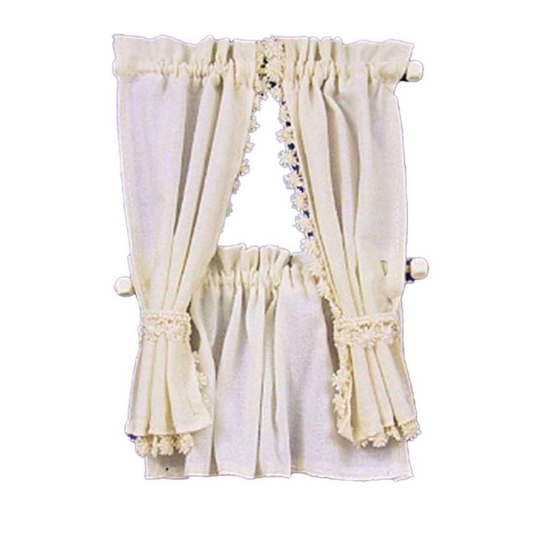 1:12 Scale Dollhouse Curtain Tie Back Set - Miniature Cream Cabin Window Accessories - View #5