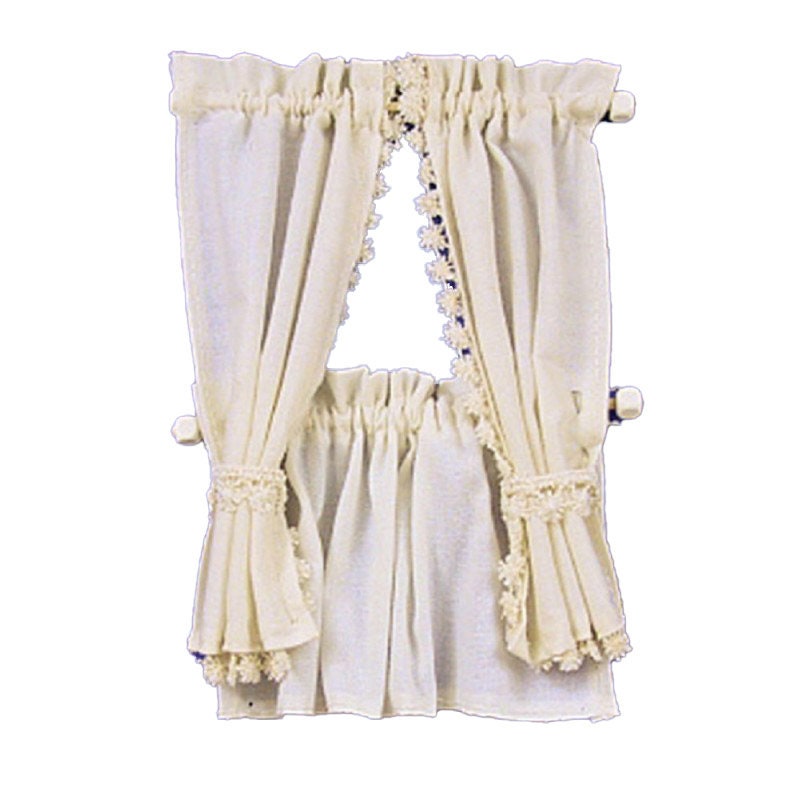 Melody Jane Dollhouse Ecru Lace Net Curtains – 1:12 Scale Miniature Window Accessories For Dolls House | Tied Back Style - View #4