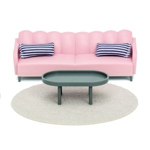 Lundby Basic Pink Sofa and Coffee Table Dolls House Living Room Furniture Set