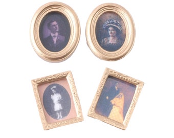 Dolls House 4 Victorian Portrait Pictures Paintings in Miniature Gold Frames