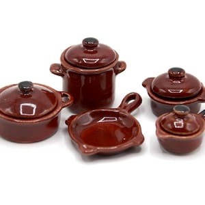 Dolls House Porcelain Earthen Cookware Pan Set Miniature Kitchen Accessory 5 Pc
