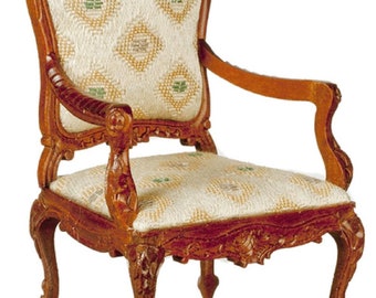 Dolls House Walnut Louis XV Rococo Armchair Miniature JBM Living Room Furniture