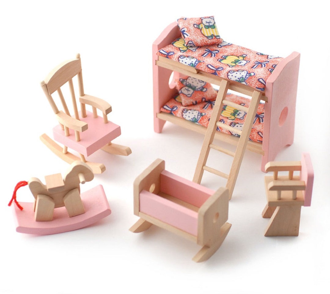 Buy Dolls House Pink Wooden Nursery Bedroom Set Miniature Years