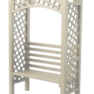 Dolls House White Wooden Arbour with Bench Miniature Garden Furniture 1:12 Scale