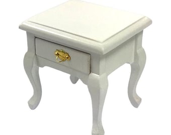 Dolls House Queen Ann Bedside Table Nightstand 1:12 White Bedroom Furniture