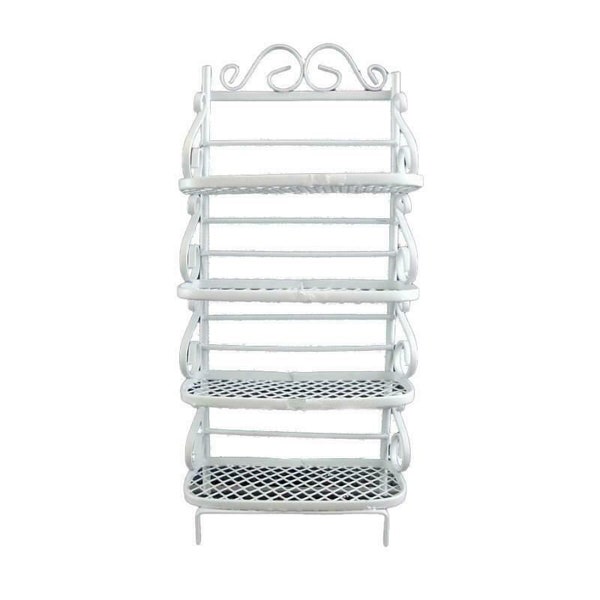 Dolls House White Wire Wrought Iron Bakers Rack Shelf Unit Mobili in miniatura