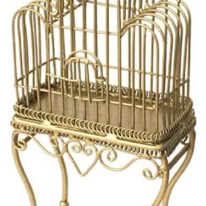Dolls House Victorian Gold Wire Wrought Iron Bird Cage Miniature Pet Accessory