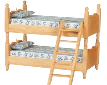 Dolls House Oak Wooden Bunk Beds Miniature 1:12 Scale Bunkbeds Bedroom Furniture