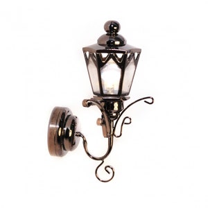 Dolls House Black Glossy Coach Lamp Outdoor Lantern LED Battery Wall Light