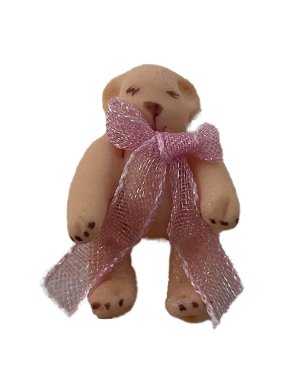 Dolls House Small Teddy with Pink Bow Miniature Nursery Toy Shop Accessory 1:12