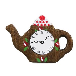 Dolls House Teapot Wall Clock Wooden Miniature Kitchen Ornament Accessory
