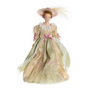 Dolls House Victorian Lady in Beige Gown Miniature People 1:12 Scale