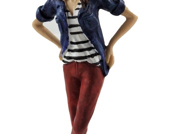 Dolls House People Modern Woman in Denim Shirt Resin Figure