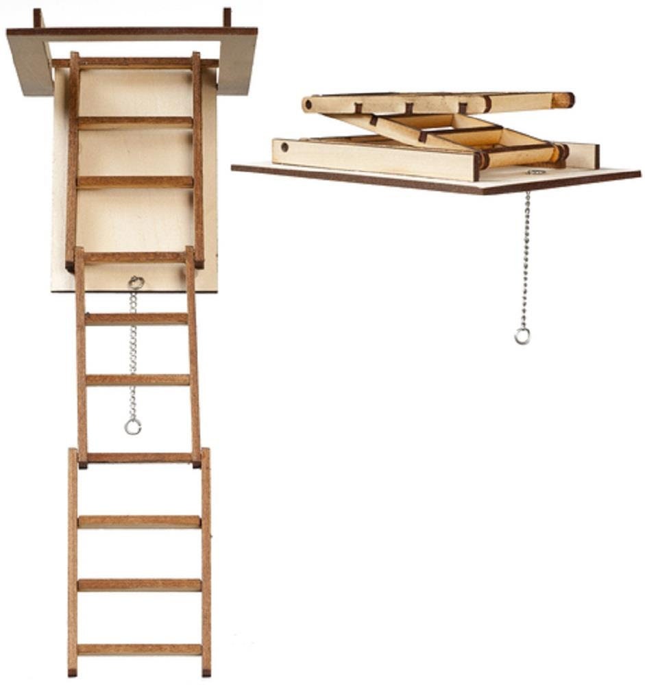 Puppenhaus Treppe Aus Holz – Miniatur-Leiter Unbehandelt, Mit Handläufen, DIY Puppenhaus Möbelzubehör 1:12
