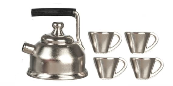 Maison De Poupées Miniature 1:12 Echelle Ancienne Accessoire De Cuisine Bouilloire En Métal-rose